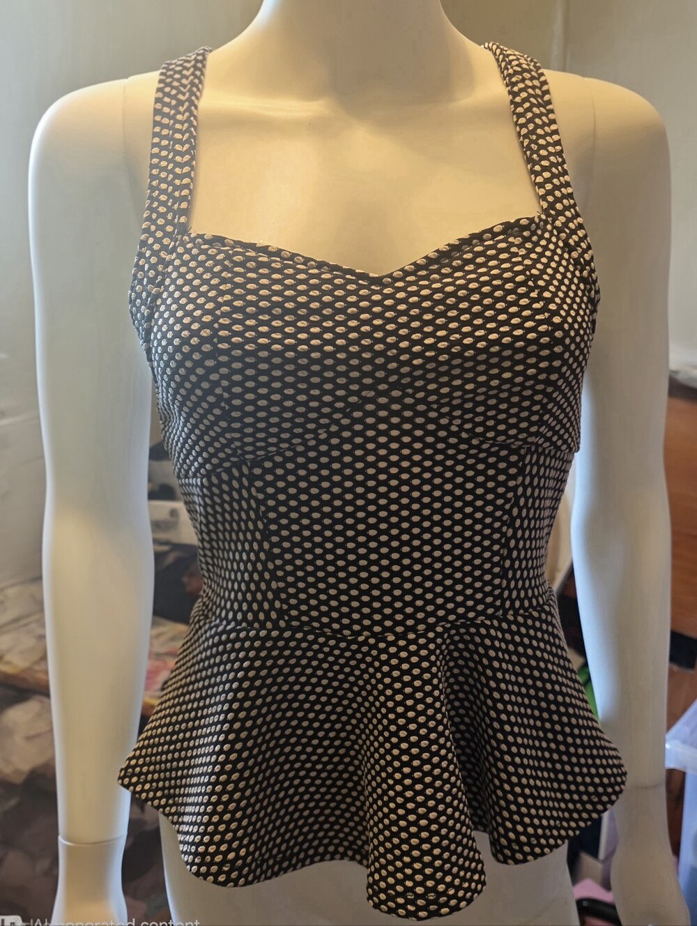 Black & White Polka Dot Halter Peplum Top